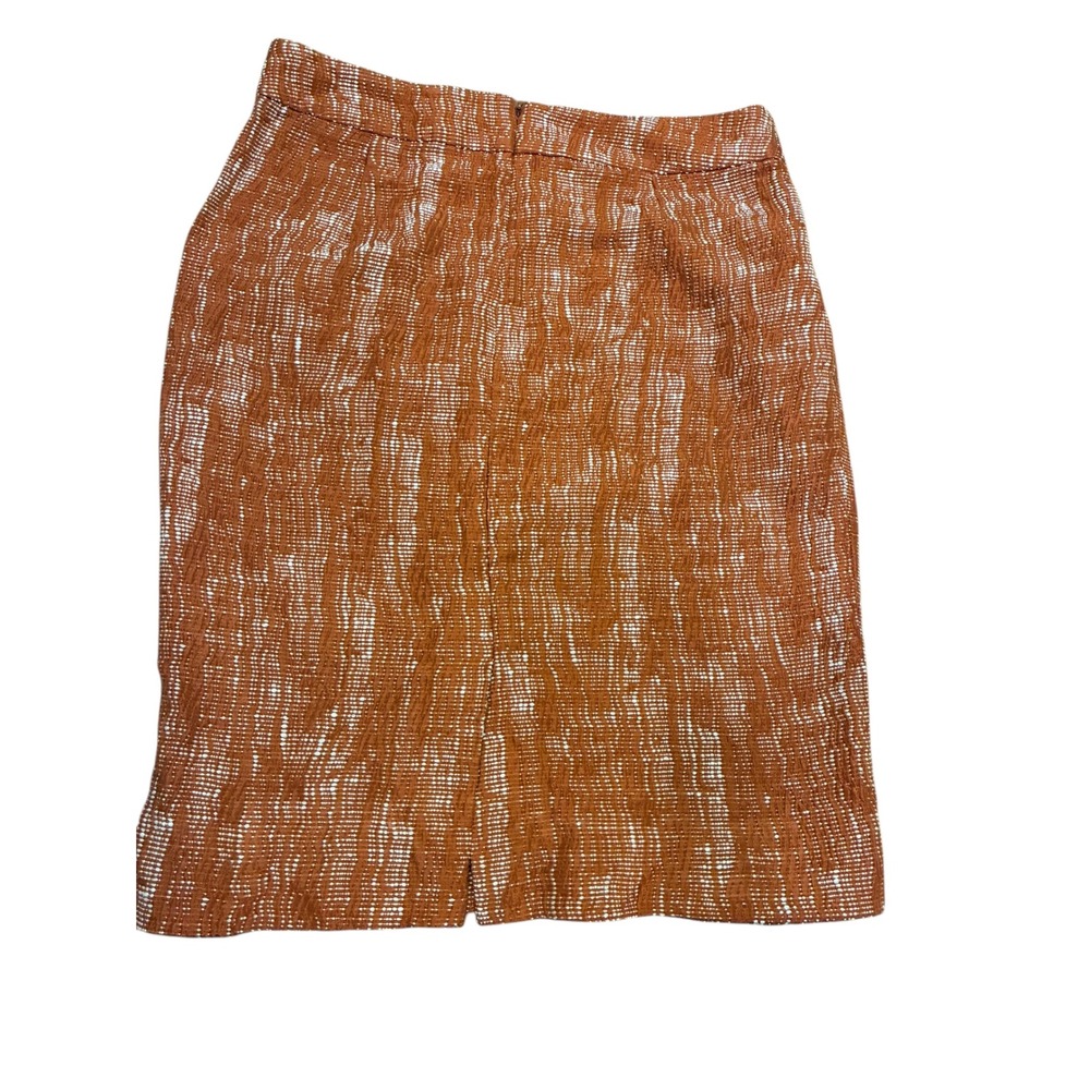 Womens Textured Midi Skirt Rust Orange White‎ Pattern Pencil Skirt Elastic Waist